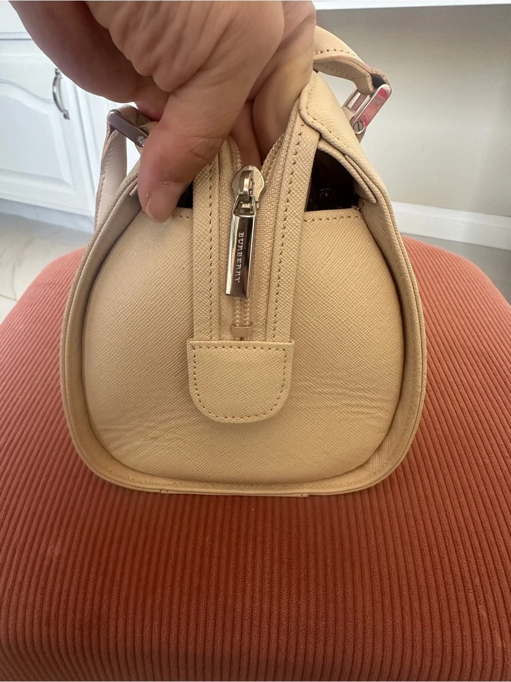 Burberry Cream Leather Satchel with Gold Hardware